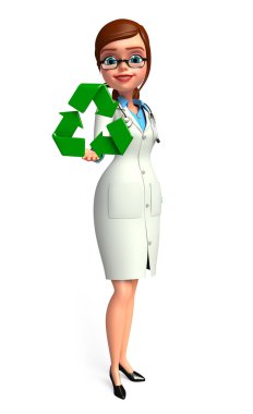geri dönüşüm simgesi olan genç bir doktor 