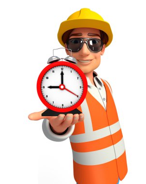 Genç bir işçi ile masa saati