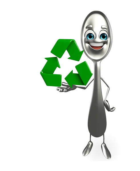 Personagem de colher com ícone de reciclagem — Fotografia de Stock