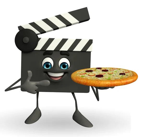 Klepel Board karakter met pizza — Stockfoto