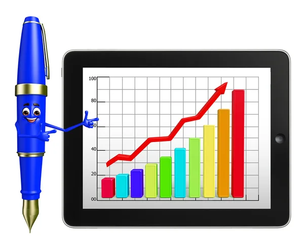 Pen Character with business graph — Stock Photo, Image
