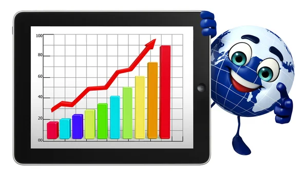 Jorden karaktär med business diagram — Stockfoto