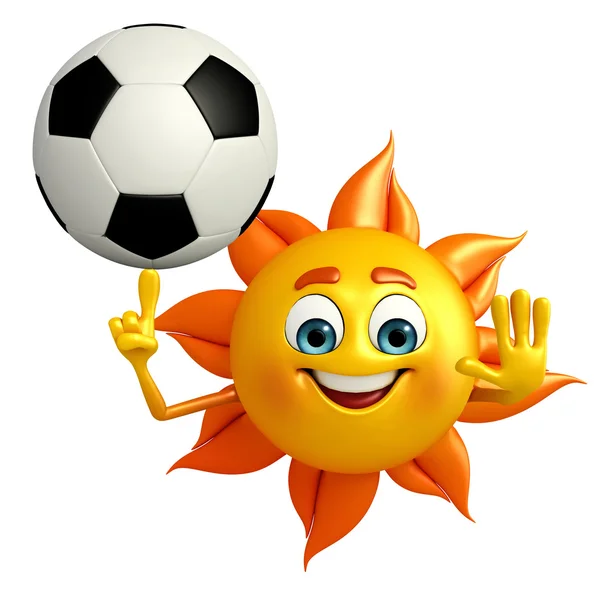 Personagem do sol com futebol — Fotografia de Stock