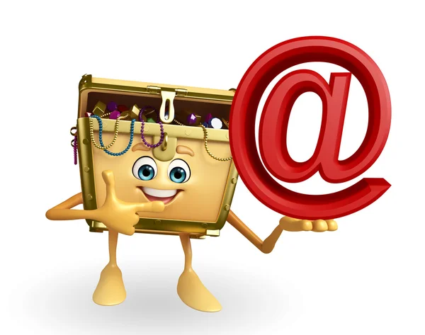 Treasure box character with at the rate sign — Stock Photo, Image