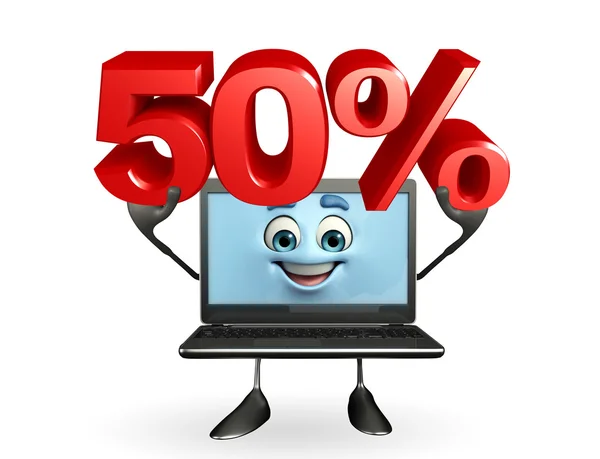 Carácter del ordenador portátil con porcentaje — Foto de Stock