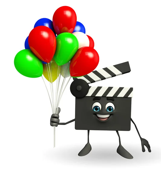 Clapper Board Character with balloons — Stock Photo, Image