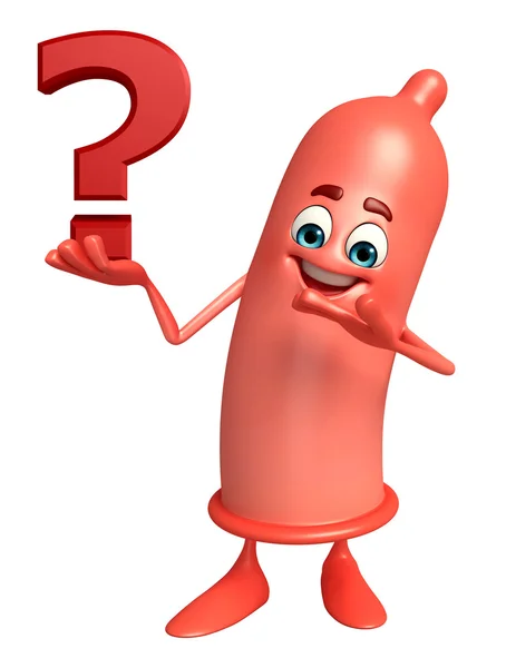 Personagem de preservativo com ponto de interrogação — Fotografia de Stock