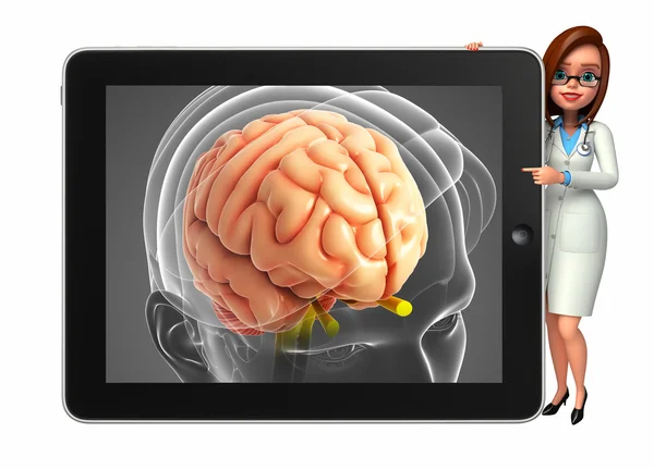 Genç bir doktor ile beyin anatomisi — Stok fotoğraf