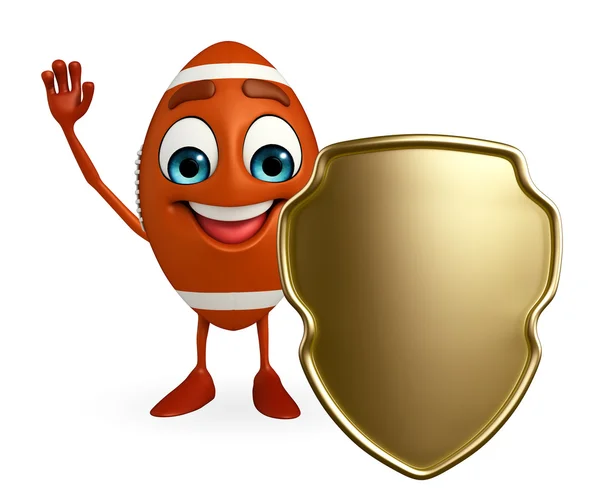 Rubgy ball character with shield — Stock Photo, Image