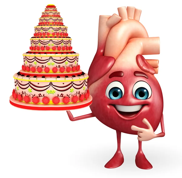 Hjärtat karaktär med tårta — Stockfoto