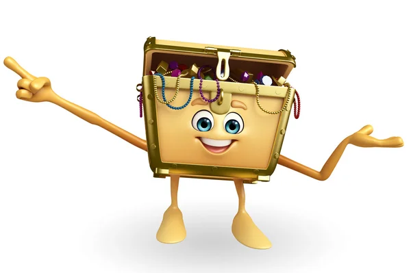 Treasure box character is presenting — Stock Photo, Image