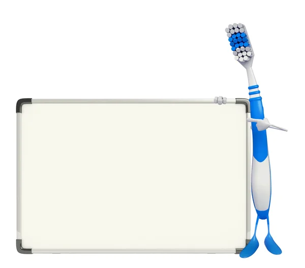 Toothbrush Character with display board — Stock Photo, Image