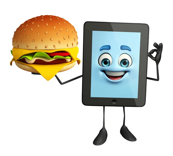 Tab Character with burger — Stock Photo, Image