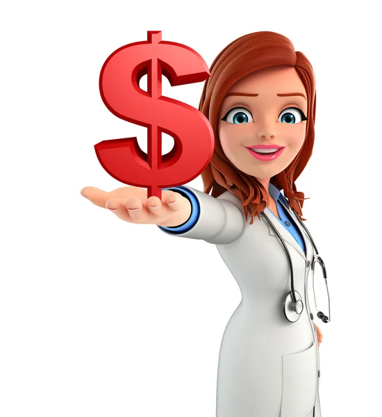 Jonge arts met een dollar teken — Stockfoto