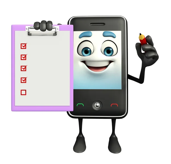 Mobile character with notepad — Stock Photo, Image