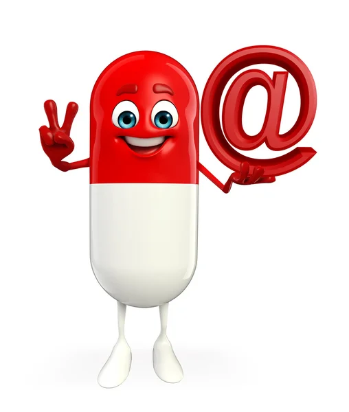 Pill Character with at the rate sign — Stock Photo, Image