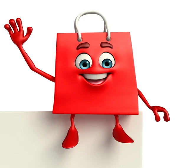 Shopping bag character with sign — Stock Photo, Image