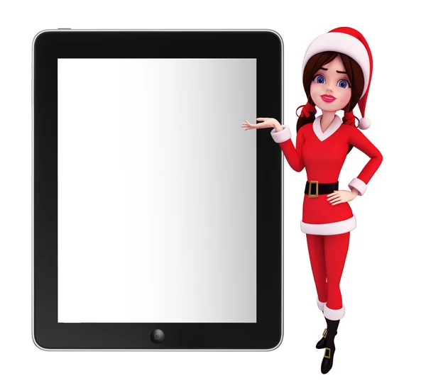 Santa Girl Character with tab — Stock Photo, Image