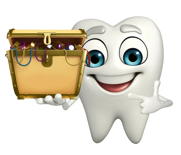 Personaje de dientes con caja del tesoro — Foto de Stock