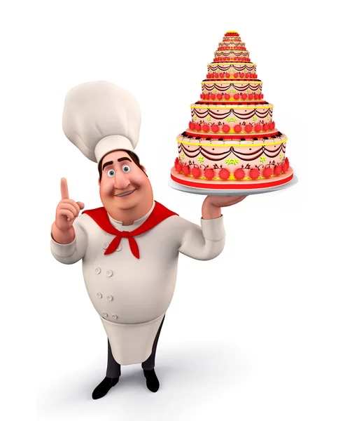 Young chef with cake — Stock Photo, Image