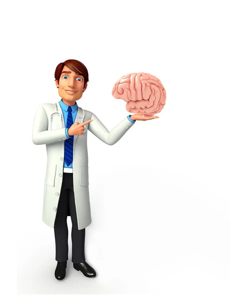 Young Doctor with brain anatomy — Stock Photo, Image