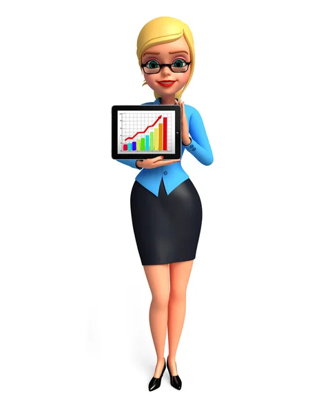 Menina de escritório jovem com gráfico de negócios — Fotografia de Stock