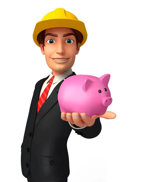 Jonge zakenman met piggy bank — Stockfoto