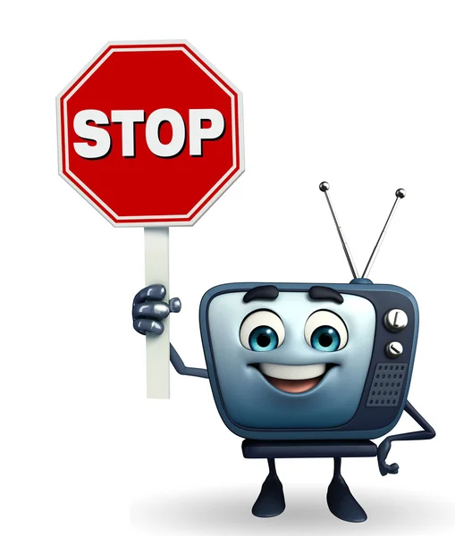 TV-karaktär med stoppskylt — Stockfoto