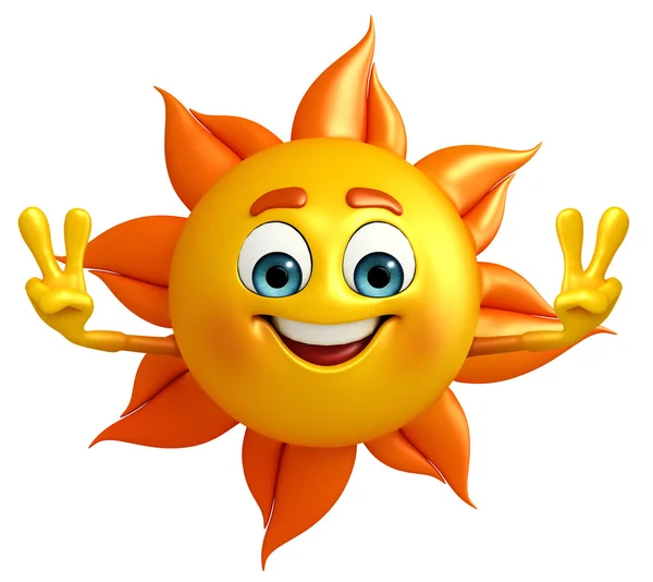 Sun Character With Victory pose — Stock Photo, Image