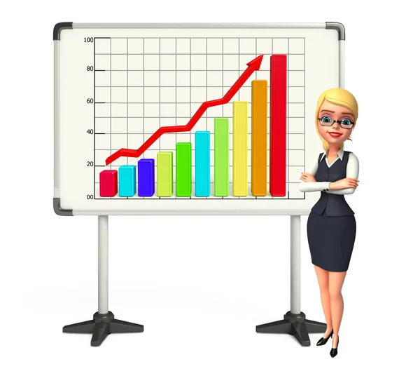 Junges Büromädchen mit Business Graph — Stockfoto