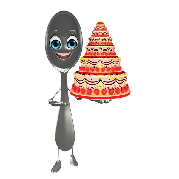 Spoon character with cake — Stock Photo, Image