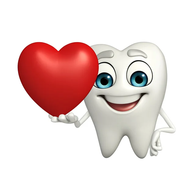 Teeth character with red heart — Stock Photo, Image