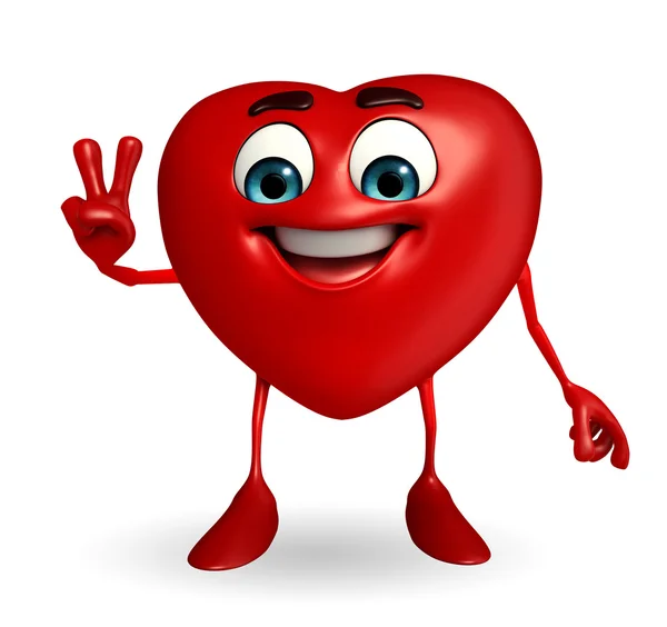 Heart Shape character with victory sign — Stock Photo, Image