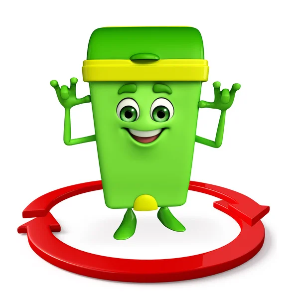 Dustbin Character with arrow — Stock Photo, Image