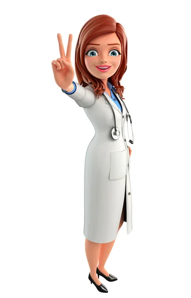 Young Doctor with victory sign — Stock Photo, Image