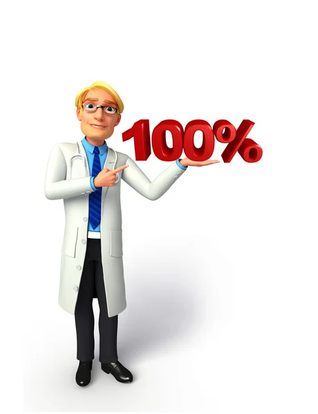 Young Doctor with 100 percentage sign — Stock Photo, Image