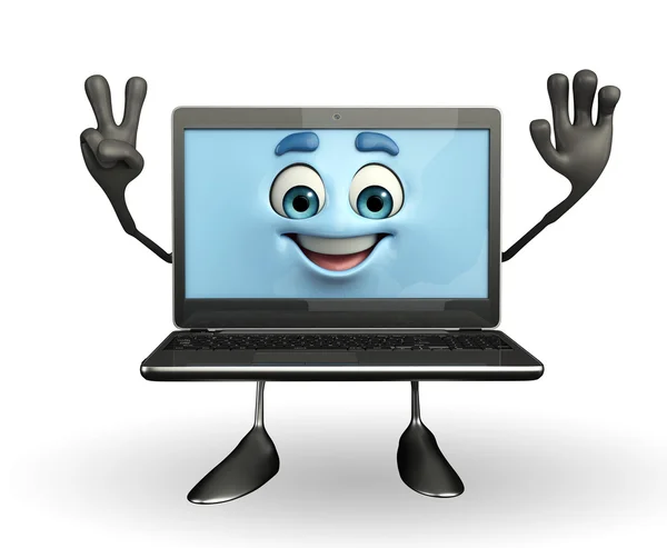 Personagem de laptop é pose de vitória — Fotografia de Stock