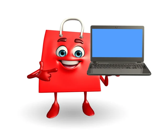 Borsa shopping con computer portatile — Foto Stock