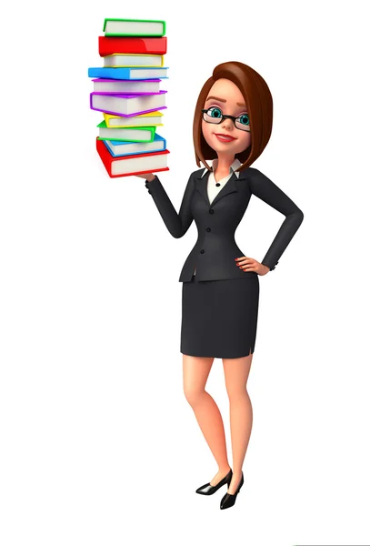 Young Business Woman with books pile — Stock Photo, Image