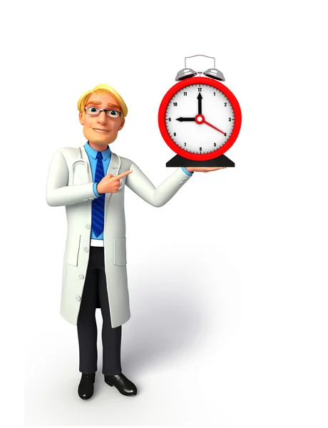 Jeune docteur avec horloge de table — Photo