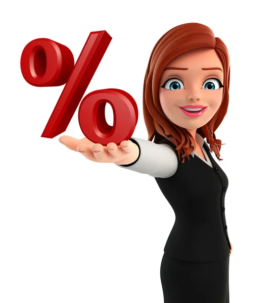 Young Business Woman with percent sign — Stock Photo, Image