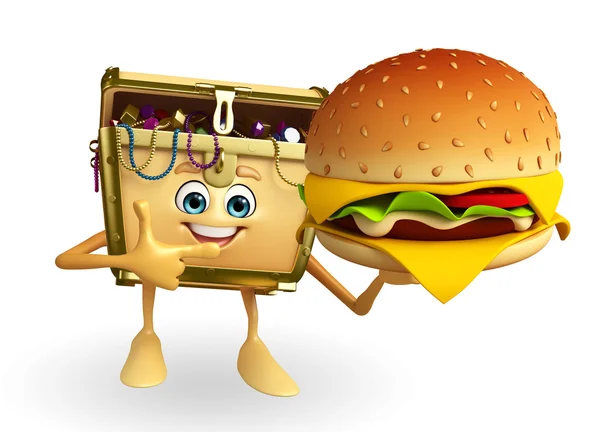 Schat vak karakter met Hamburger — Stockfoto