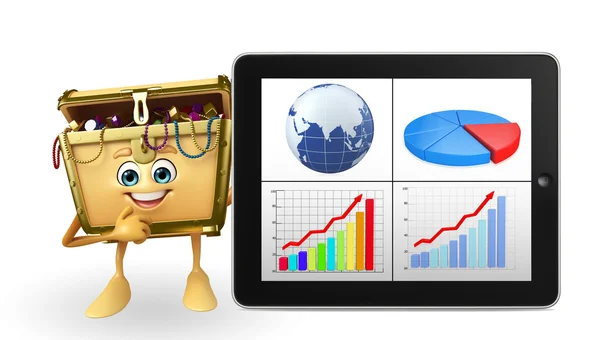 Treasure box character with Business graph — Stock Photo, Image