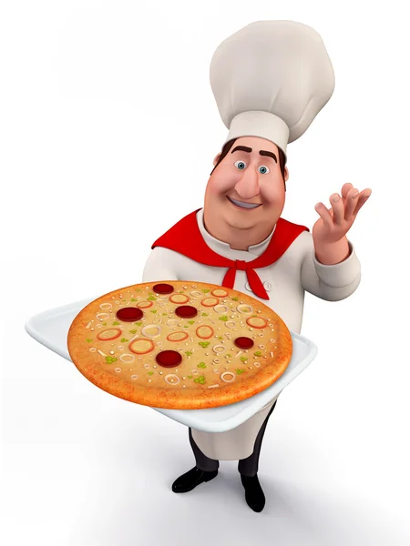 Ung kock med pizza — Stockfoto