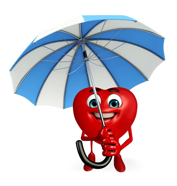 Heart Shape character with umbrella — Stock Photo, Image