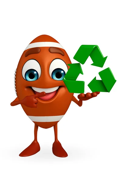 Rubgy bal karakter met recycle pictogram — Stockfoto