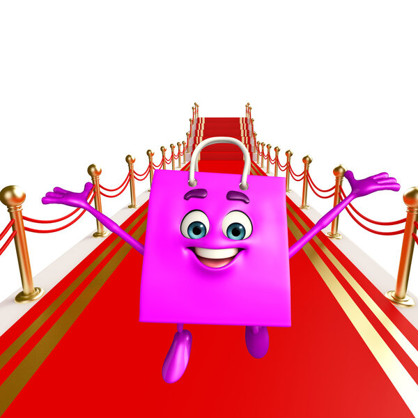 Shopping bag character with carpet