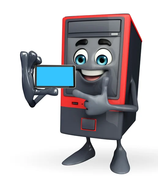 Computer Cabinet Character with mobile — Stock Photo, Image