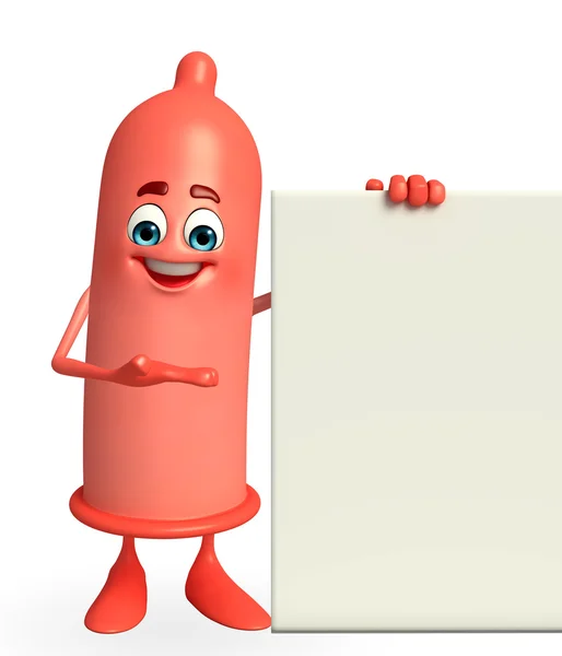 Condom Character with sign — Stock Photo, Image