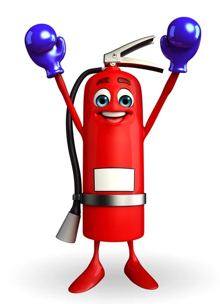 Fire Extinguisher character with Boxing Gloves — Stock Photo, Image